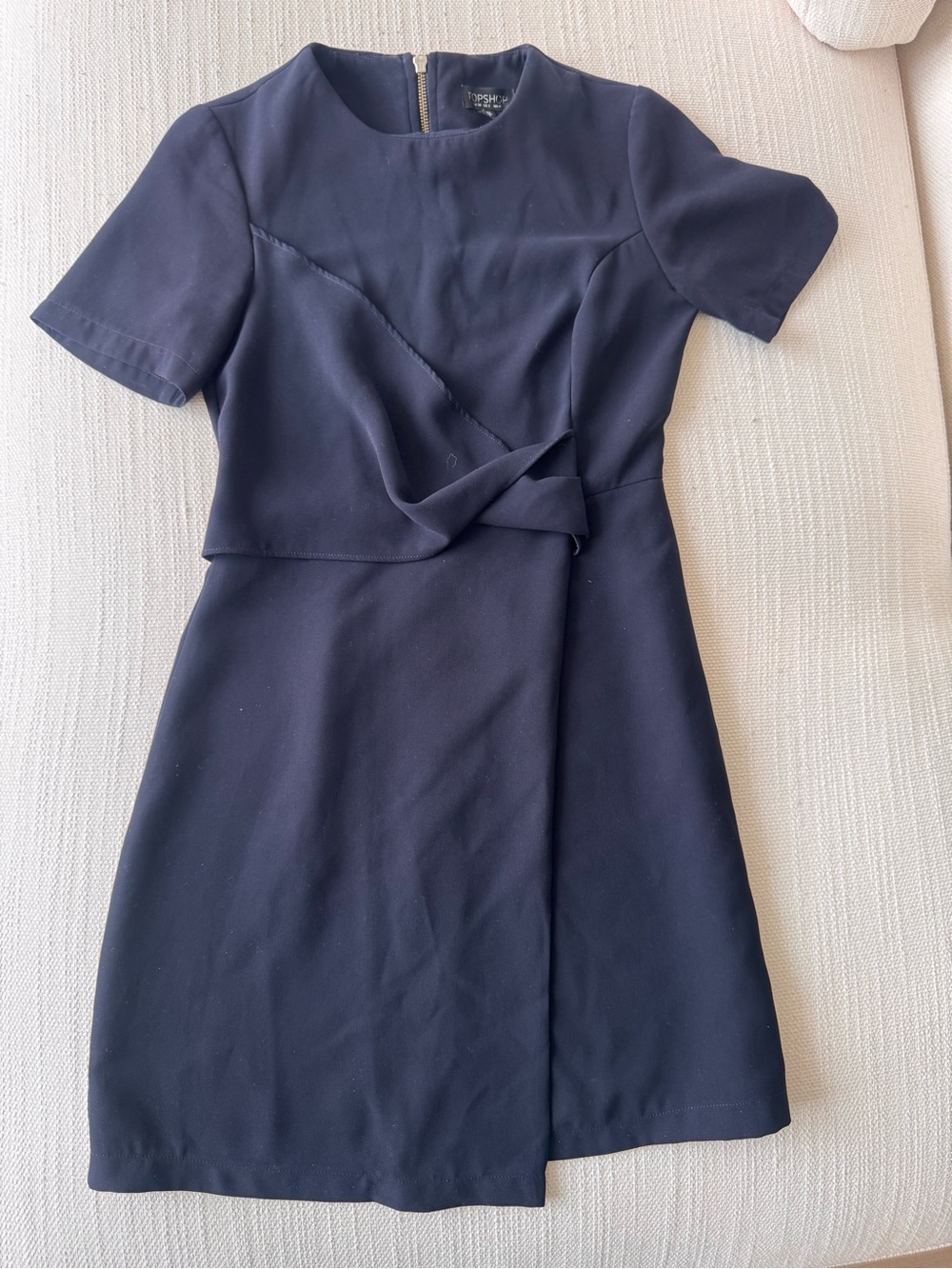 Topshop Navy Short Sleeve Sheath Dress with Waist Twist Size 2